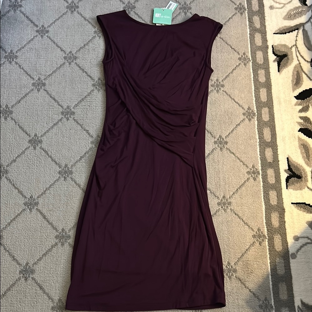 Kut from the Kloth Dark Purple Asymmetrical Ruched Slinky Dress